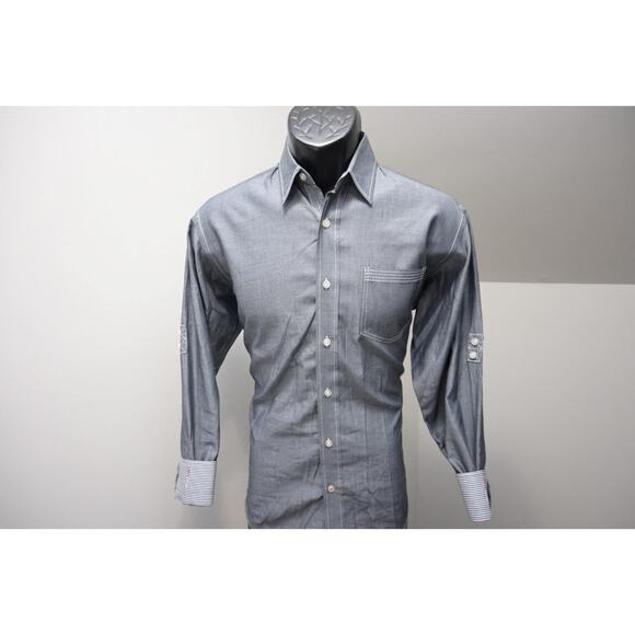 Visconti Black Dress Shirt Designer Gray Flip Cuff Long Sleeve Mens Size Small - Picture 2 of 6